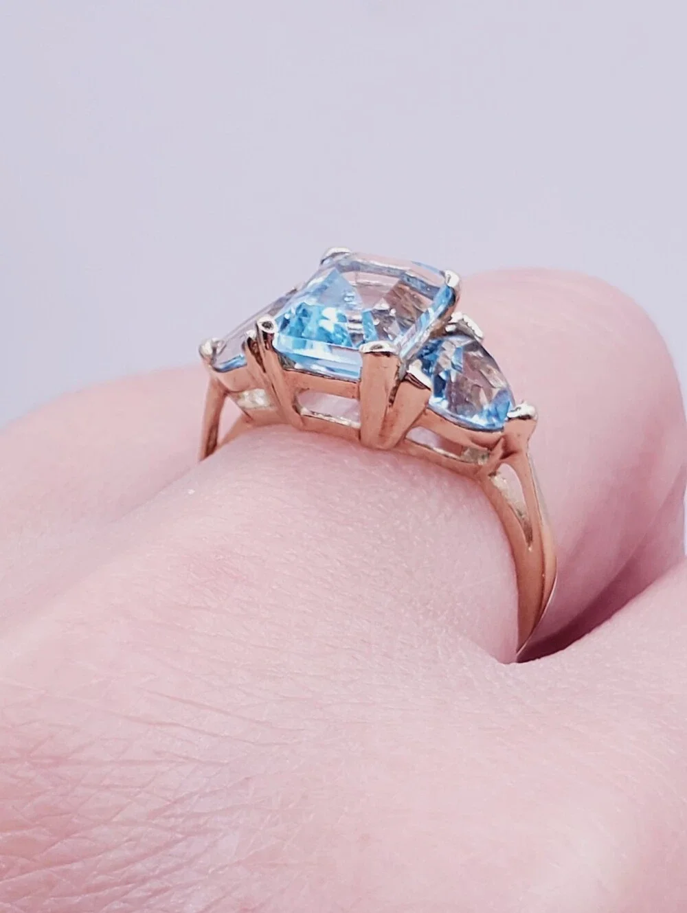 10k Yellow Gold Genuine Blue Topaz Three Stone Ring